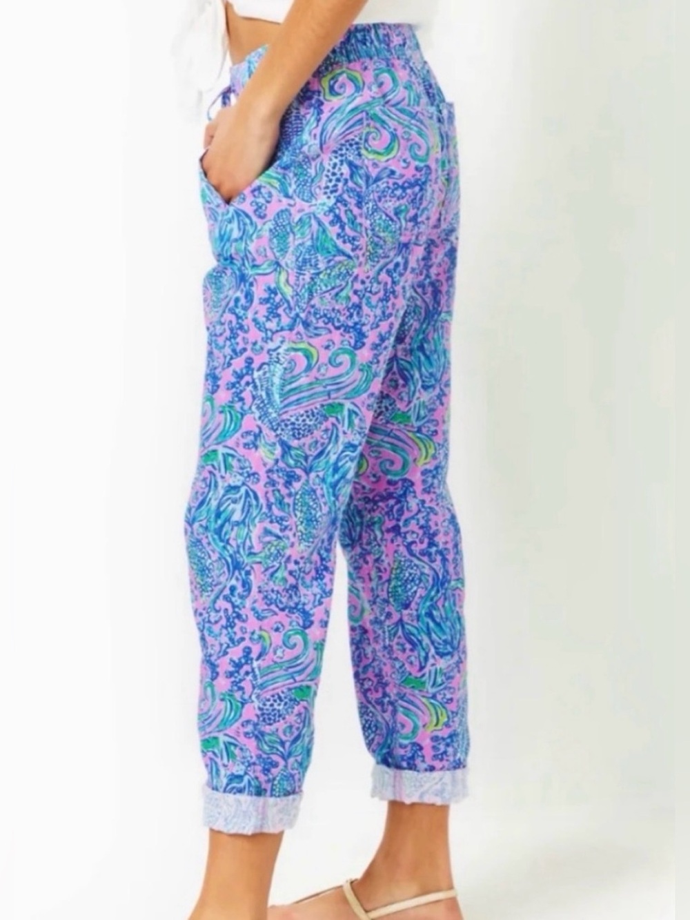 Lilly Pulitzer Pink Blue Green Printed Pull-On Pants